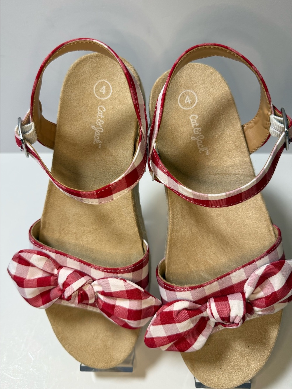 Women’s Red Gingham Bow Espadrille Sandals - Picture 2 of 8